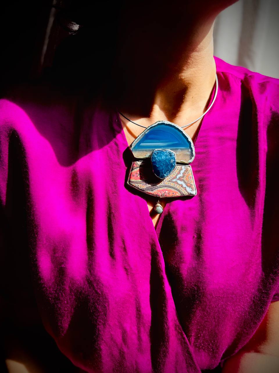 Handmade porcelain brooch necklace